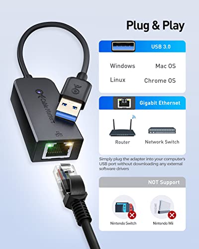 Cable Matters 1 Pack FBA_202013-BLACK USB 3.0 to Gigabit Ethernet Adapter EIA 802.3 1 Gbps Network Adapter