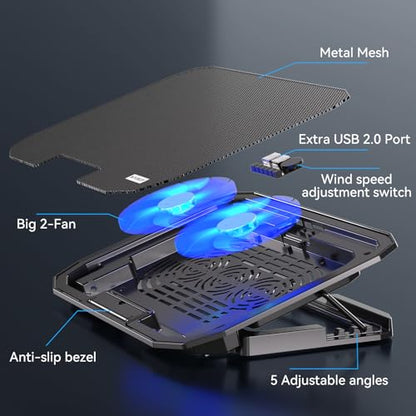 KYOLLY Laptop Cooling Pad N106 Metal Enclosure 2 Fans Air Cooling 14.29"x10.2"x1.25" 0.83kg