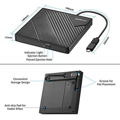 Amicool External DVD Drive Slim Portable USB 3.0 USB Type-C CD/DVD +/-RW Optical Drive Model A11