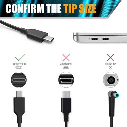 SLE-TECH 65W USB Type-C Charger Model SM65CL-01 Compatible with HP, Acer, Asus, Samsung, Dell, Lenovo Chromebooks and Smartphones