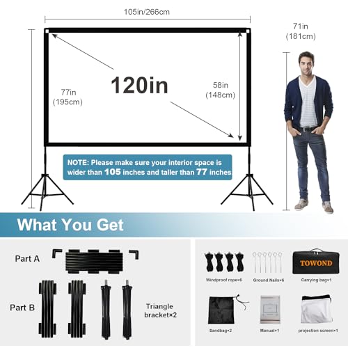 TOWOND 120 inches 16:9 Manual Tripod Projection Screen