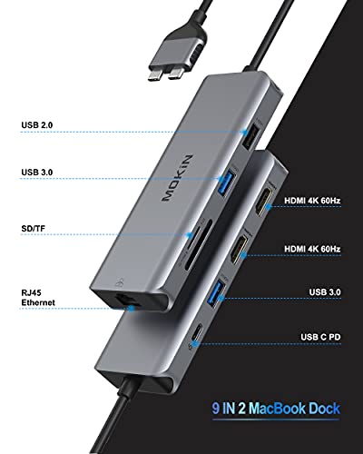 MOKiN 9 Port USB-C Hub HDMI Adapter - Model MOUC0306 - Mac OS 10.14, Dual Monitor, 5Gbps