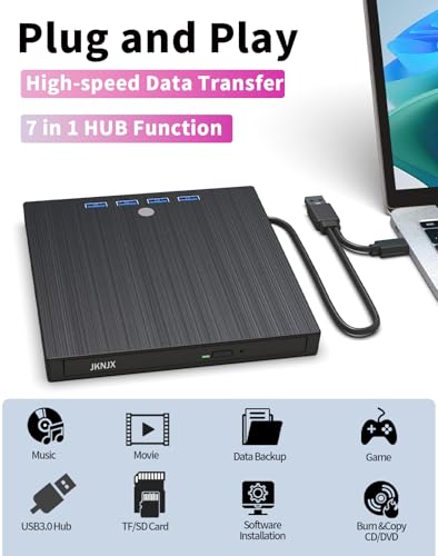 JKNJX 9 in 1 XD013 USB 3.0 and Type-C External CD/DVD Drive
