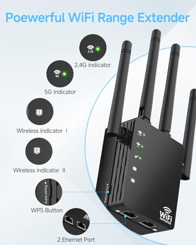 GEYILO 1200Mbps WiFi Extender WD-R1200U Dual-Band Coverage 12880 sq ft