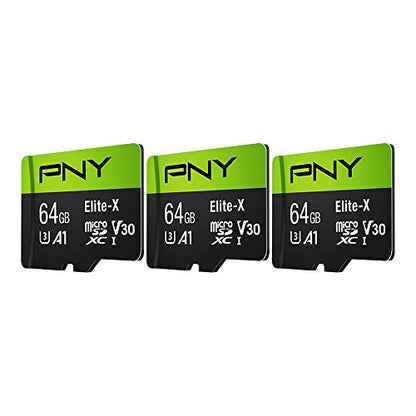 PNY 64GB P-SDU64GX3U3100EX-GE microSDXC Flash Memory Card, 100MB/s Read Speed, Class 10, U3, V30
