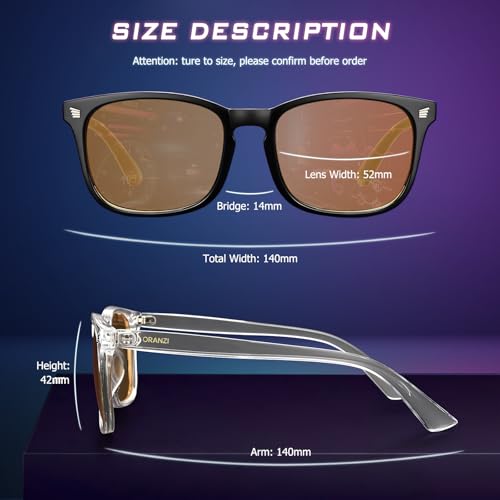 ORANZI 2 Count OG01 Blue Light Blocking Glasses Adult 52mm Lens Width TR90 Material Full Rim