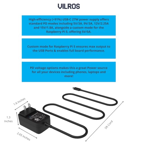 Vilros Raspberry Pi 5 8GB RAM Board 128GB Micro SD Cortex 2.4GHz Bluetooth Ethernet HDMI