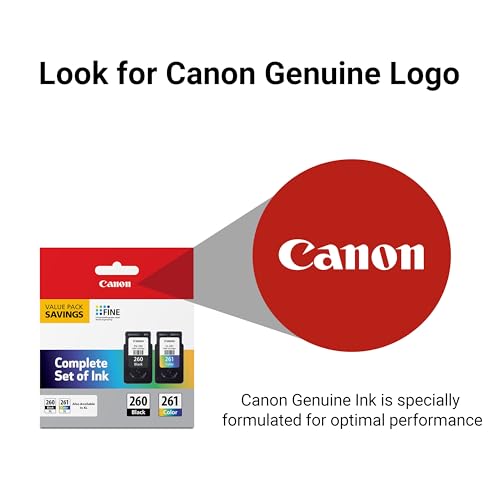 Canon PG-260/CL-261 Value Pack Ink Cartridges, Compatible with PIXMA TR7020, TS5320 Printers