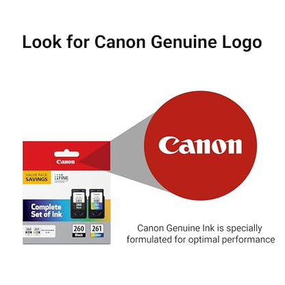 Canon PG-260/CL-261 Value Pack Ink Cartridges, Compatible with PIXMA TR7020, TS5320 Printers