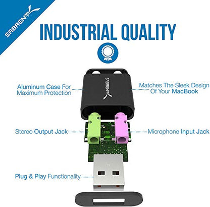 Sabrent Aluminum USB External Stereo Sound Adapter AU-EMCB USB 2.0 Stereo 48 KHz