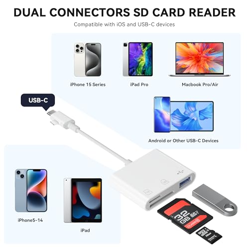 SUNTRSI SD/SDHC/microSD/microSDXC Dual Slot Reader USB 2.0 Plug & Play Compatibility with iOS, macOS