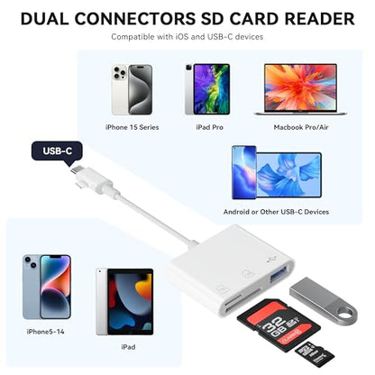 SUNTRSI SD/SDHC/microSD/microSDXC Dual Slot Reader USB 2.0 Plug & Play Compatibility with iOS, macOS