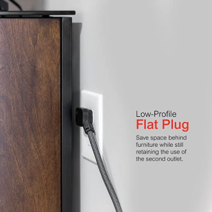 GE 6-Outlet Surge Protector with 20 Ft Braided Extension Cord, 240 Volts, 840 Joules Surge Rating, Model 62943