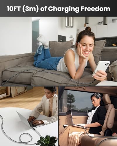 Bkayp 10ft USB C to USB C Cable 60W Power Delivery 3-Pack Fast Charging