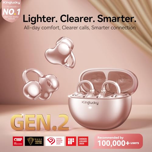 Kinglucky A8 Wireless Headphones Bluetooth 6.0 Open Ear with 50H Playtime, IP56 Waterproof