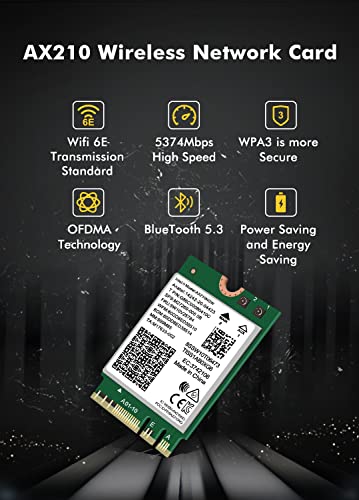 NICGIGA 802.11ax WiFi 6E Wireless Network Card AX210 M.2 NGFF Bluetooth 5.3 Max 5400Mbps Compatible with Windows 10/11