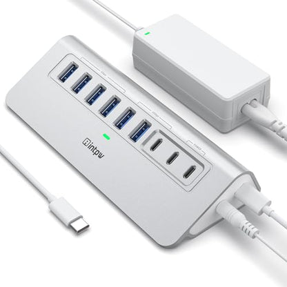 intpw 9 Port USB Hub USB 3.2 Fast Charging 10Gbps Powered Aluminum Model YH6AC