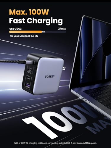 UGREEN 100W CD226 USB Type A, USB Type C Wall Charger, 4 Ports, Dark Gray, 240V AC
