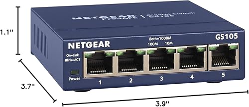 NETGEAR 5-Port Gigabit Ethernet Switch GS105NA - 5 Ports - Gray - Metal - Desktop/Wall Mount