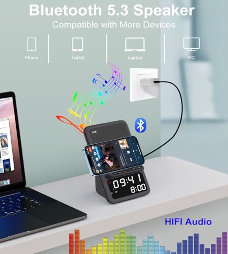 AFK Wireless Charging Station BT512-012 7.5W 1.5A 5V DC Alarm Clock and Speaker