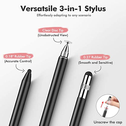 MEKO 3-in-1 Capacitive Stylus for Touch Screens, Black/Rose Gold, 0.35 Inches