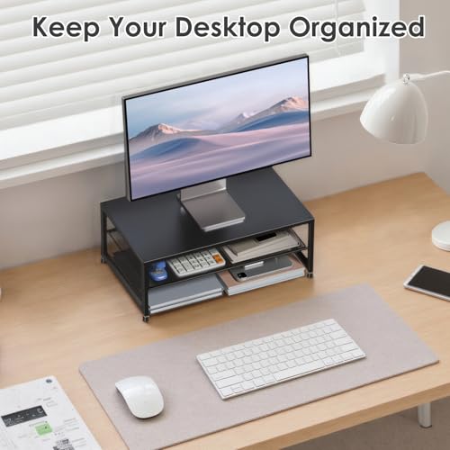 ECOLOVI 2-Tier Monitor Stand - Black - Monitor Stand for Laptops & Printers - Easy Assembly