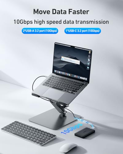 BENFEI 7-in-1 USB-C Docking Station, HDMI 4K@60Hz, 100W Power Delivery, 10Gbps USB 3.2, Adjustable Laptop Stand
