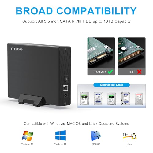 GODO 3.5" SATA Enclosure-Black USB 1.1/2.0/3.0 18TB