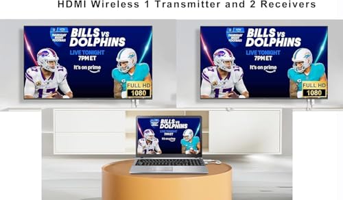 KVZOO Wireless HDMI Transmitter and 2 Receivers DT257W-H 1080P Compatible HDMI 5.1 Surround 2.4G+5G WLAN