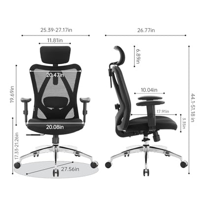 SIHOO M18 Ergonomic Office Chair Black, Model B100-Lite-M101-JT-JP, Adjustable Headrest, Lumbar Support, 330lbs Weight Capacity