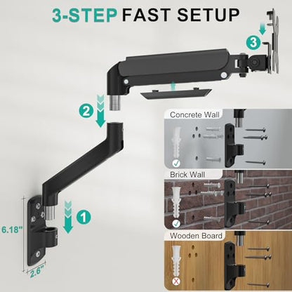 WALI 13-32 Inch GSWM001 Monitor Wall Mount, Adjustable Gas Spring Arm, 22lbs Capacity, Black
