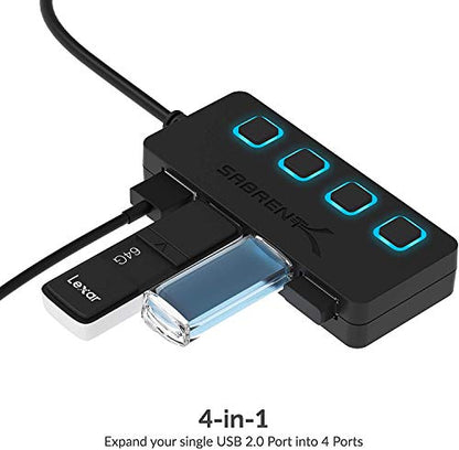 SABRENT 4 Port USB 2.0 Hub Model HB-UMLS 480 Mbps USB 2.0 Network Hub