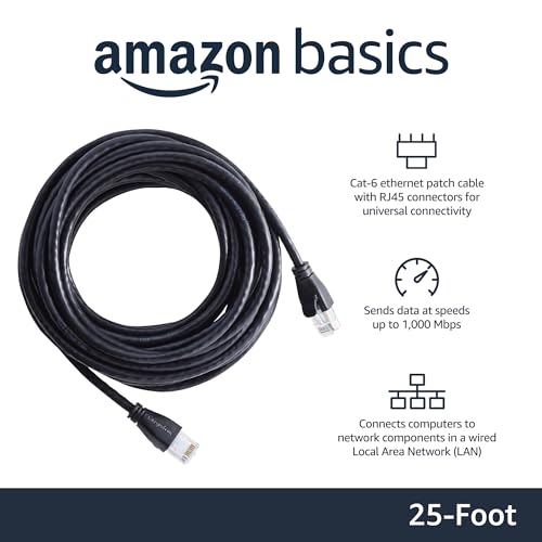 Amazon Basics 25ft Cat 6 Ethernet Patch Internet Cable, RJ45 Connector, 1 Gbps