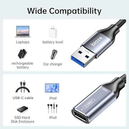 Biaze A168-US USB C Female to USB Male Adapter 10Gbps Data Transfer USB A to USB C Converter
