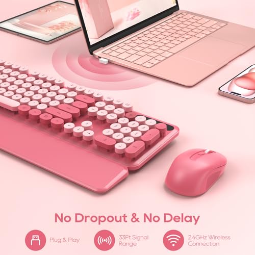 SABLUTE 1 Count CK23 Wireless Keyboard and Mouse Combo Hot Pink QWERTY Optical 104 Keys