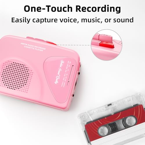 Mersoco Portable Vintage Cassette Player T201Pink USB Connectivity AM/FM Radio Battery Powered