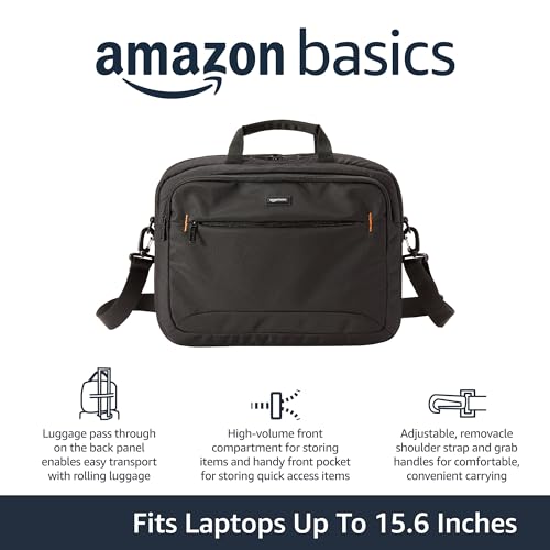 Amazon Basics 15.6" Laptop Bag Black Polyester 2 Compartments 3 Pockets