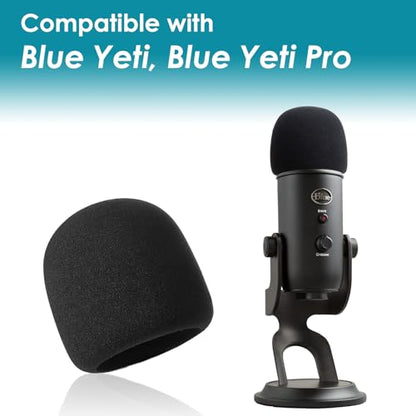 YOUSHARES 2PCS Blue Yeti Microphone Windscreen Set Model T28 Noise Reduction Foam and Furry Windscreen