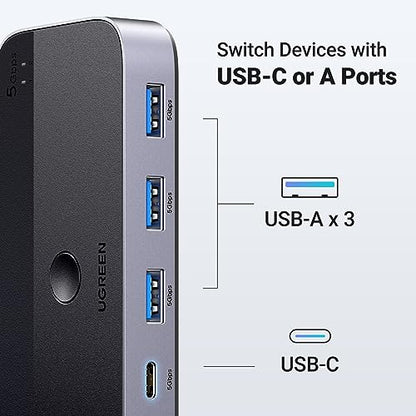 UGREEN 4-Port USB 3.0 Switch Hub Model CM662, Manual & Automatic Operation, 5Gbps Data Transfer Rate, 2 Computers Compatibility