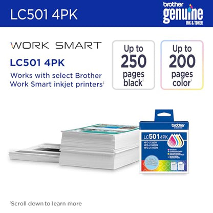 Brother LC5014PK Genuine Ink Cartridge Set - Standard Yield Black/Cyan/Magenta/Yellow - Compatible with MFC-J1260DW/MFC-J1360DW/MFC-J1410DW