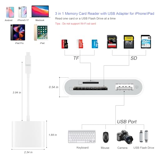 SZHAIYIJIN Compact 3-Slot Lightning to SD Card Reader & USB Adapter OL+