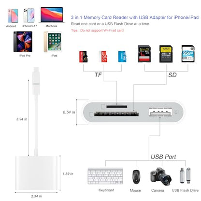 SZHAIYIJIN Compact 3-Slot Lightning to SD Card Reader & USB Adapter OL+