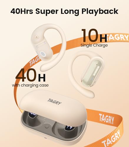 TAGRY Open-Ear Earbuds A12 Wireless Bluetooth 5.4 with 40 Hours Playtime and IPX7 Waterproof