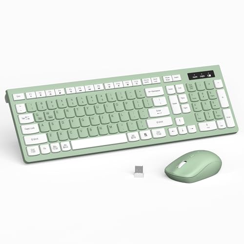RECCAZR Full-Sized Wireless Keyboard and Mouse Combo 2.4GHz USB Receiver Light Green USB
