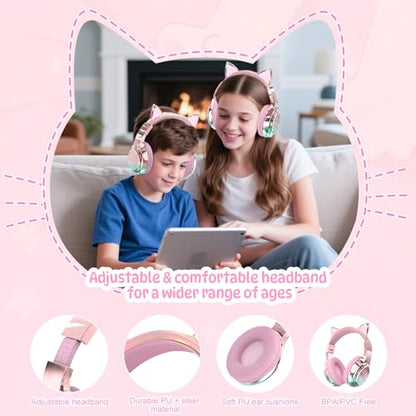 QearFun 60H PX2783 Bluetooth Headphones with Safe Volume Control, Over-Ear, Wireless and Wired Compatibility