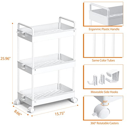 Ronlap 3-Tier Rolling Storage Cart RLSU302WWE-EU White Plastic Utility Organizer