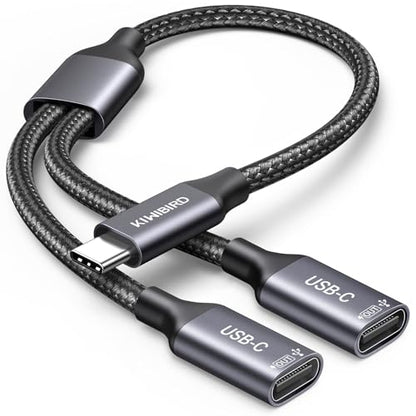 KiwiBird USB-C Splitter 1 in 2 Out Male to Female Adapter, 480 Mbps Data Transfer Rate, Grey