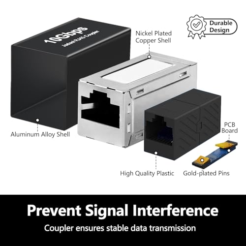 Jadaol 10Gbps RJ45 Coupler Coupler-1P-Black Inline Ethernet Extender Cat8/Cat7/Cat6a/Cat6