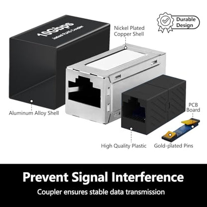 Jadaol 10Gbps RJ45 Coupler Coupler-1P-Black Inline Ethernet Extender Cat8/Cat7/Cat6a/Cat6