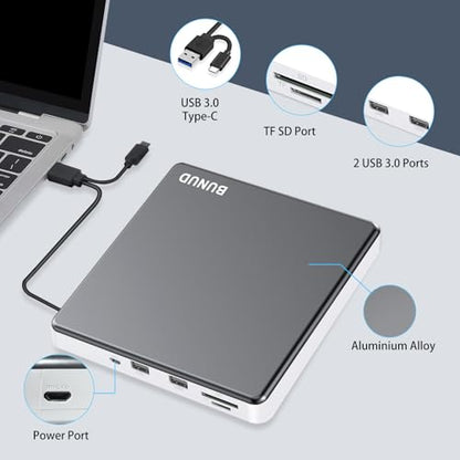 BUNUD 5.91" x 5.91" x 0.7" Model 726133312451 USB 2.0 USB 3.0 Type C External Optical Drive